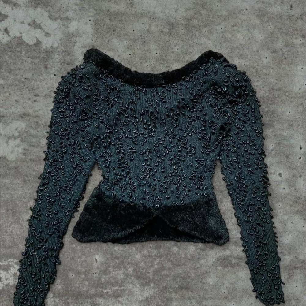 Vintage Textured Knit Cropped Sweater